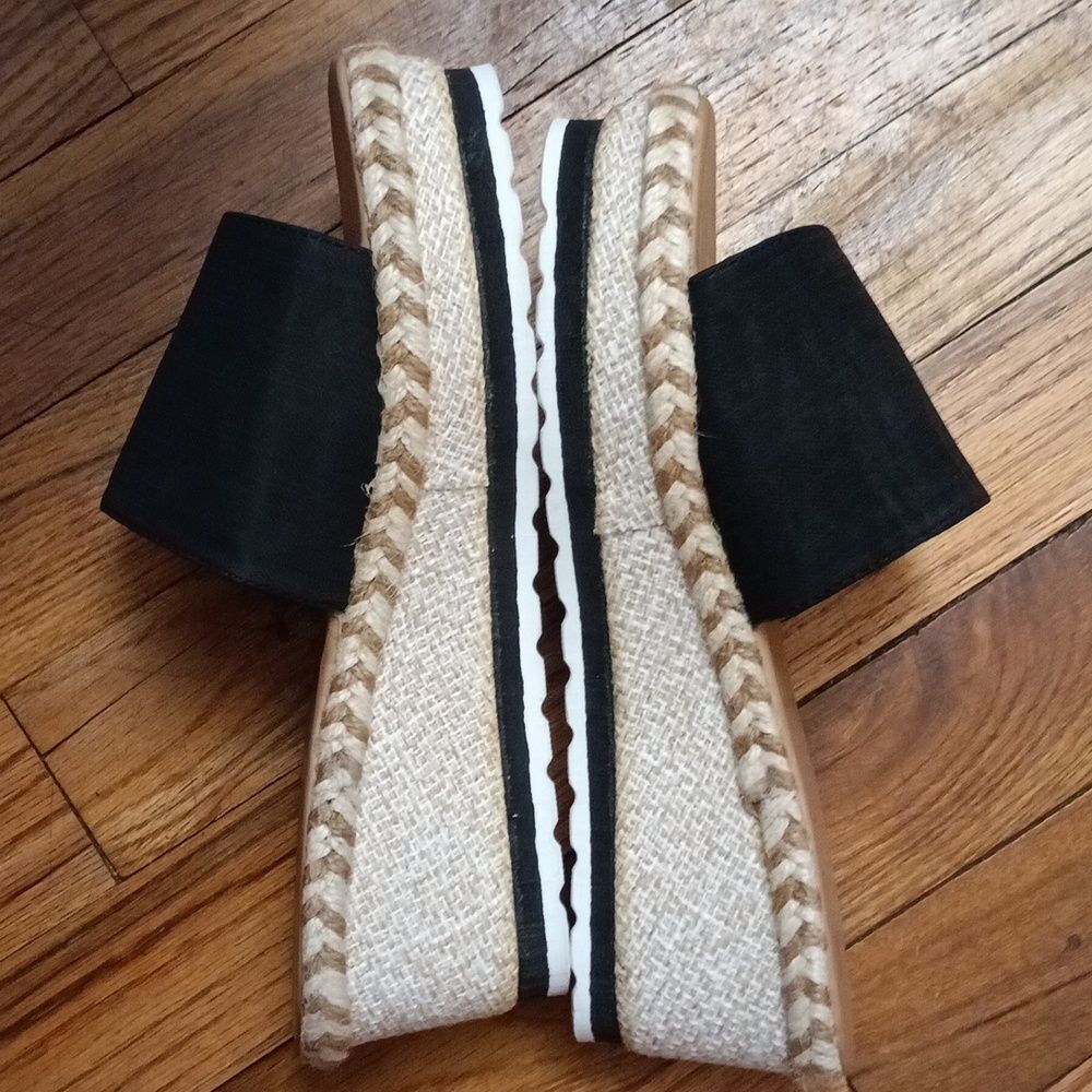 Black Espadrille Platform Slide Sandals with Gold Accent - Picture 6 of 8